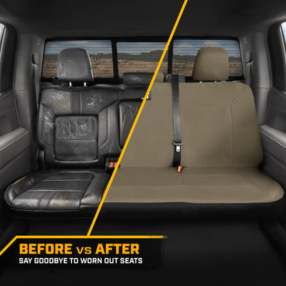 CAT Beige Rücksitz Abdeckung für LKW, Autos & SUVs – Heavy-Duty Oxford Canvas – 60/40 Split Bench Protector – Langlebige Rücksitz Abdeckung für Arbeits-Trucks, Haustiere, Reisen – Car & Truck Interior Accessory