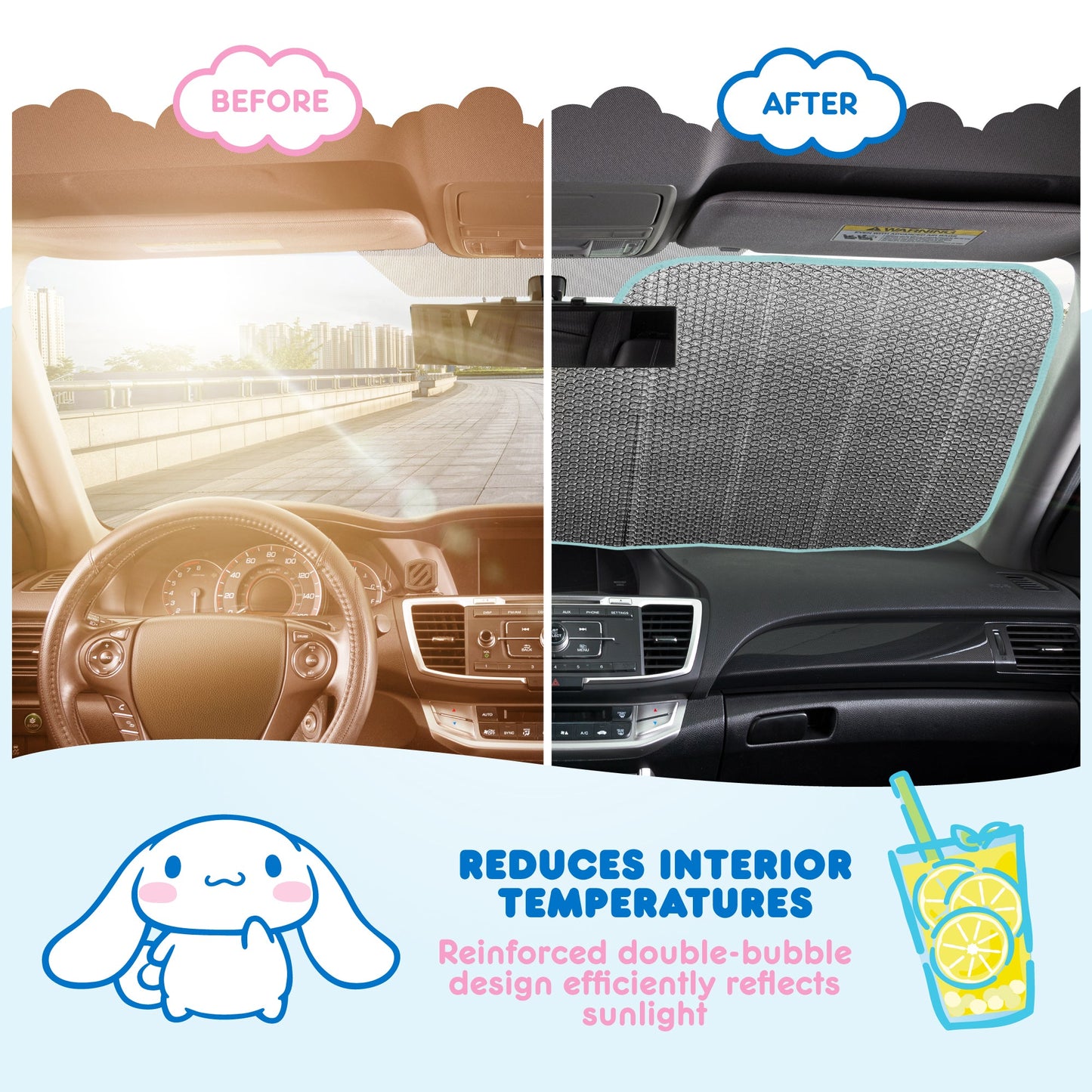 Carbella Sanrio Cinnamoroll Lemon Chill Front Windschutzscheibe Sonnenschirm (58' x 28')