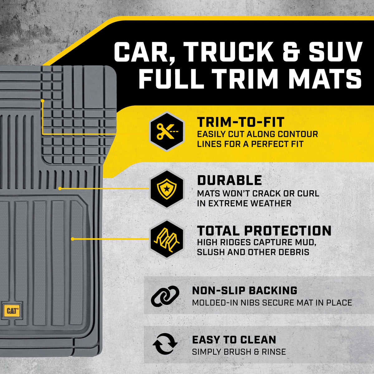 CAT 3-Stück ToughLiner Vorderbodenmatten und Hinterbodenmatten - Heavy Duty, All Weather, Trimmen, um zu passen