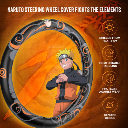 Naruto Shippuden Car Lenkrad Abdeckung, 15 Zoll Anime Lenkrad Abdeckung, gepolsterte weiche komfortable Abdeckung Anime Auto Zubehör für Männer Frauen, Neun Schwänze