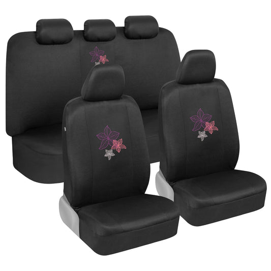 BDK 12-teilige Hawaiian Flowers Vordersitzbezüge, Rücksitzbezüge, Sitzgurtpads und Lenkradbezüge (Fits 14.5' - 15.5')