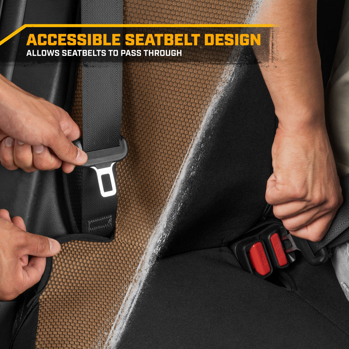 Cat Flexfit Beige & Black Rear Seat Cover für Auto - Langlebiger Canvas & Mesh Design 60/40 Split Bench Protector für Autos, LKW & SUVs - Rücksitz Abdeckung für Hinterbank - Interieur Car Zubehör