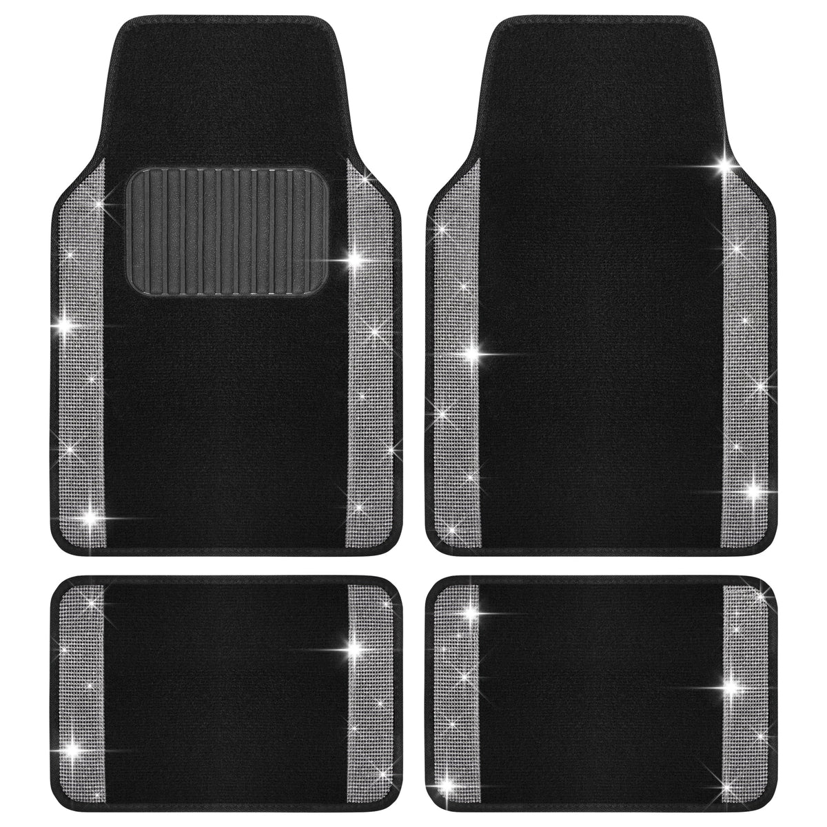 Carbella 4-Piece Diamond Bling Vorderbodenmatten und Hinterbodenmatten - Silber