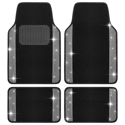 Carbella 4-Piece Diamond Bling Vorderbodenmatten und Hinterbodenmatten - Silber