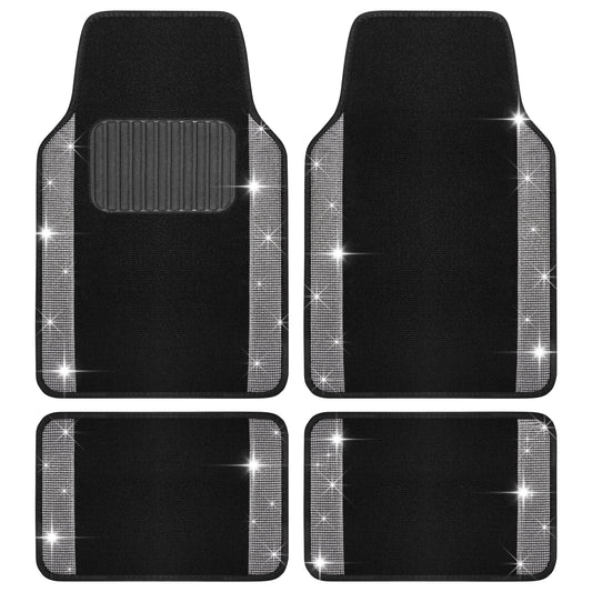 Carbella 4-Piece Diamond Bling Vorderbodenmatten und Hinterbodenmatten - Silber