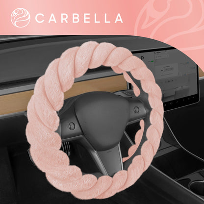 Carbella Twisted Plüsch Pelz Lenkrad Abdeckung (Fits 14.5' - 15.5')