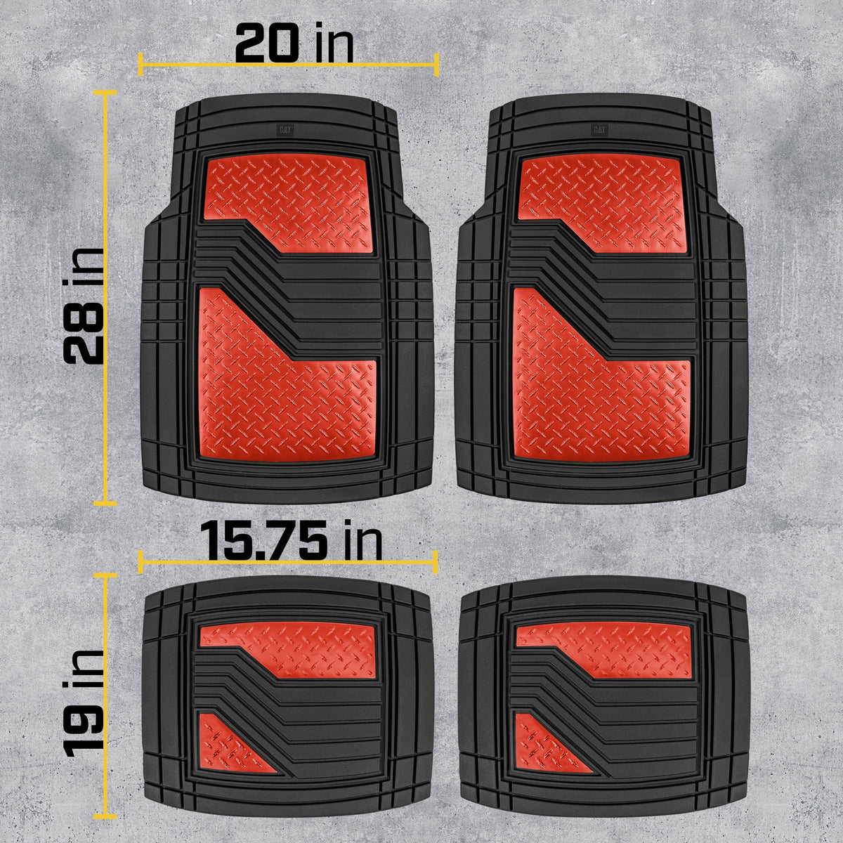 CAT 4-Stück Zwei-Tone Metallic-Look Front Floor Matts und Hintere Bodenmatten - Heavy Duty, All Weather, Trimm to Fit