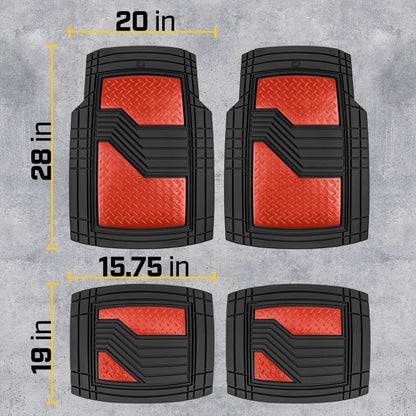 CAT 4-Stück Zwei-Tone Metallic-Look Front Floor Matts und Hintere Bodenmatten - Heavy Duty, All Weather, Trimm to Fit