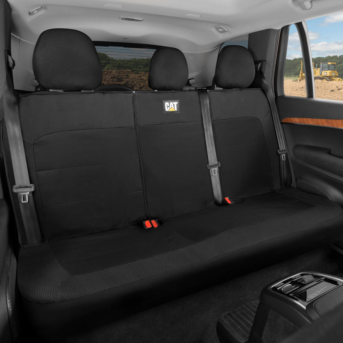 Cat Flexfit Black Rear Seat Cover für Auto - Langlebiger Canvas & Mesh Design 60/40 Split Bench Protector für Autos, LKW & SUVs - Rücksitz Abdeckung für Hinterbank - Interieur Car Zubehör