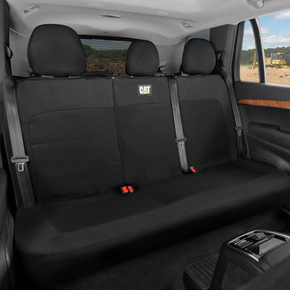 Cat Flexfit Black Rear Seat Cover für Auto - Langlebiger Canvas & Mesh Design 60/40 Split Bench Protector für Autos, LKW & SUVs - Rücksitz Abdeckung für Hinterbank - Interieur Car Zubehör