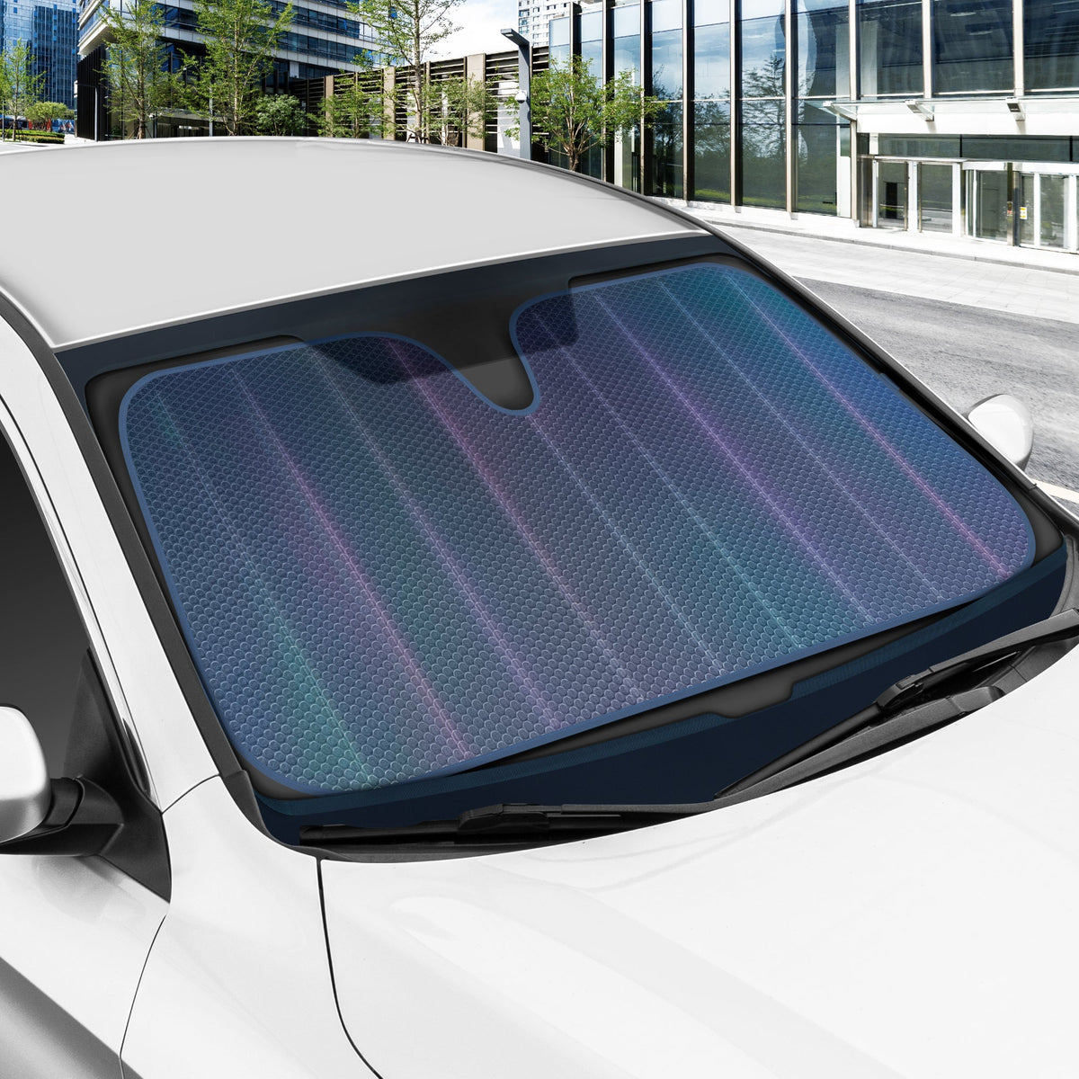 BDK Iridescent Mermaid, Hologrammfolie, Chameleon Front Windschutzscheibe Sonnenschutz, Doppelblasen-Akkordeon Falt Auto Sonnenschutz für Auto LKW SUV 58 x 27 Zoll