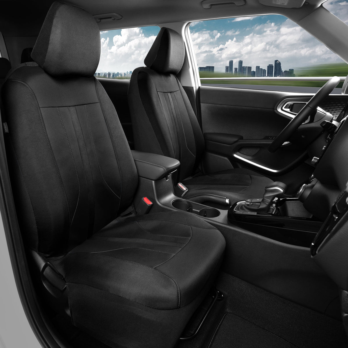 Motor Trend Black Tuch Autositz Abdeckungen für Vordersitze - Premium Automotive Bucket Seat Abdeckungen, Hergestellt für Fahrzeuge mit abnehmbaren Kopfstützen, Innenabdeckungen für PKW Van SUV