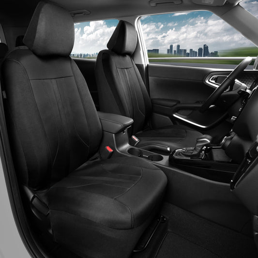 Motor Trend Black Tuch Autositz Abdeckungen für Vordersitze - Premium Automotive Bucket Seat Abdeckungen, Hergestellt für Fahrzeuge mit abnehmbaren Kopfstützen, Innenabdeckungen für PKW Van SUV