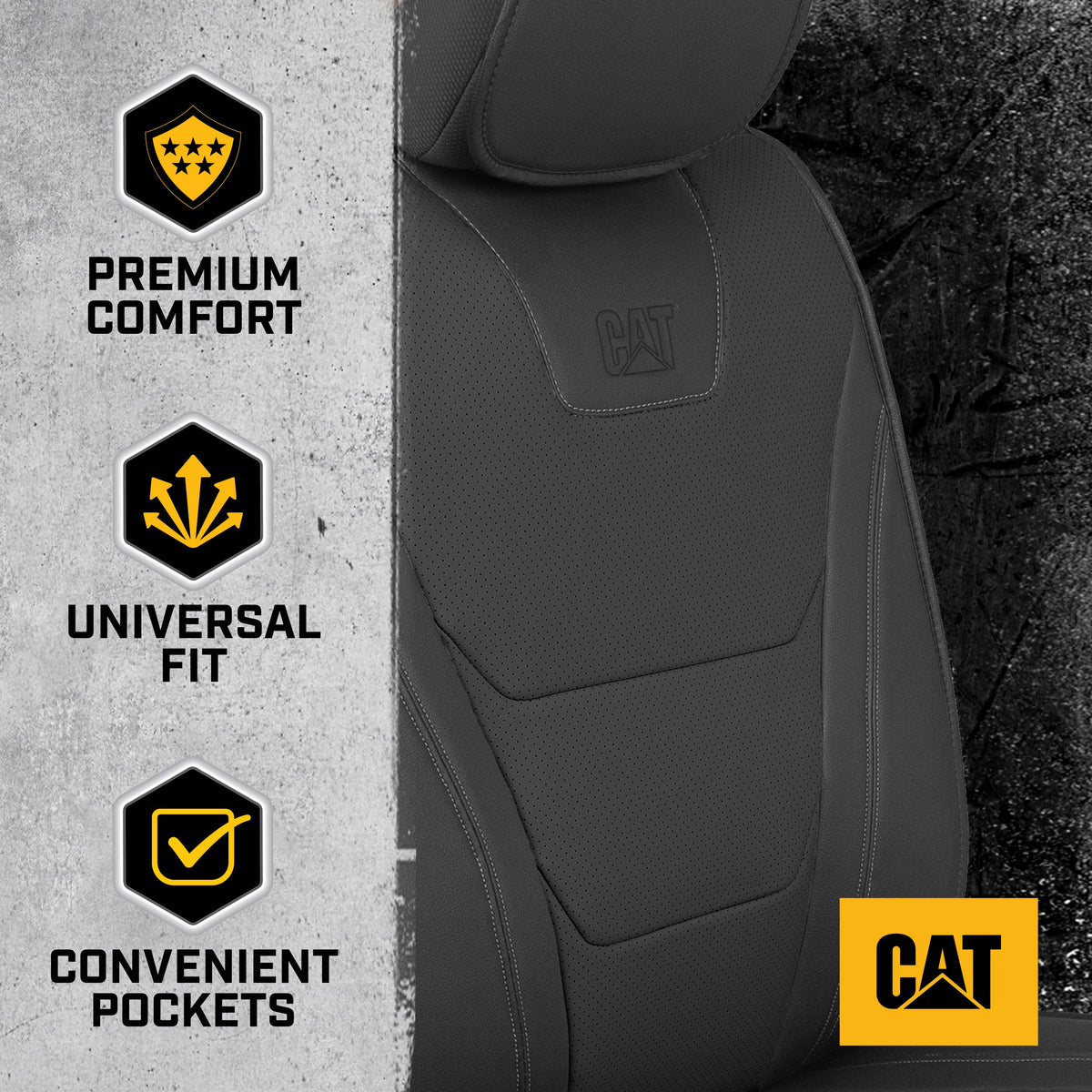 CAT® Edge Deluxe Car Seat Covers für Vordersitze - Premium Zwei-Tone Faux Ledersitz Abdeckungen für Autos mit Universal Fit, Robuste Autositz Abdeckungen für LKW, Innensitz Abdeckungen für SUV
