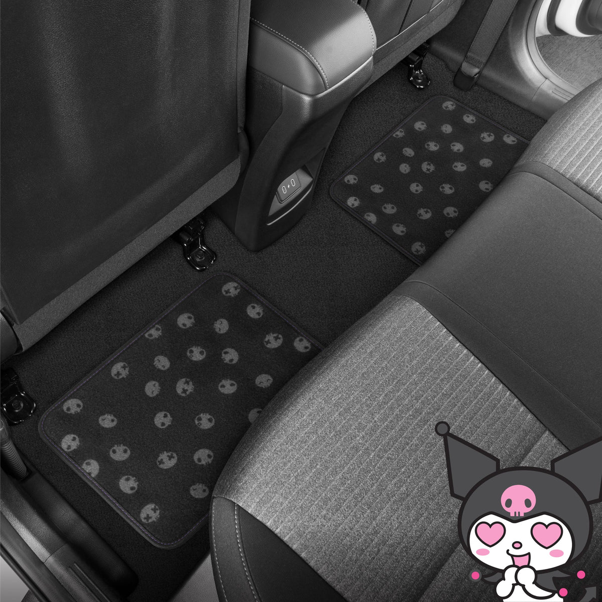 Kuromi Carpet Car Bodenmatten - Universal Fit für Autos, SUVs & Trucks - Schwarz mit Kuromi Print & Purple, Pink Accents - Front & Rear Set, 4 Stück
