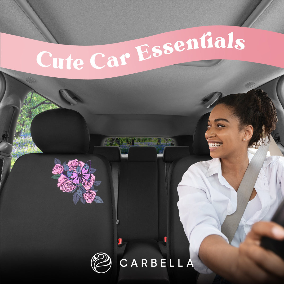 Pink Butterfly & Flowers Autositz Abdeckungen, niedliches Auto Zubehör für Damen Vordersitz Abdeckungen für Auto passt die meisten Autos Trucks Vans SUV bestickt Design