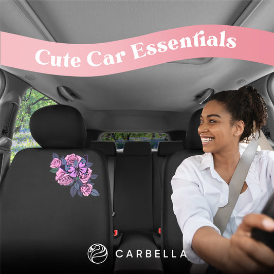 Pink Butterfly & Flowers Autositz Abdeckungen, niedliches Auto Zubehör für Damen Vordersitz Abdeckungen für Auto passt die meisten Autos Trucks Vans SUV bestickt Design