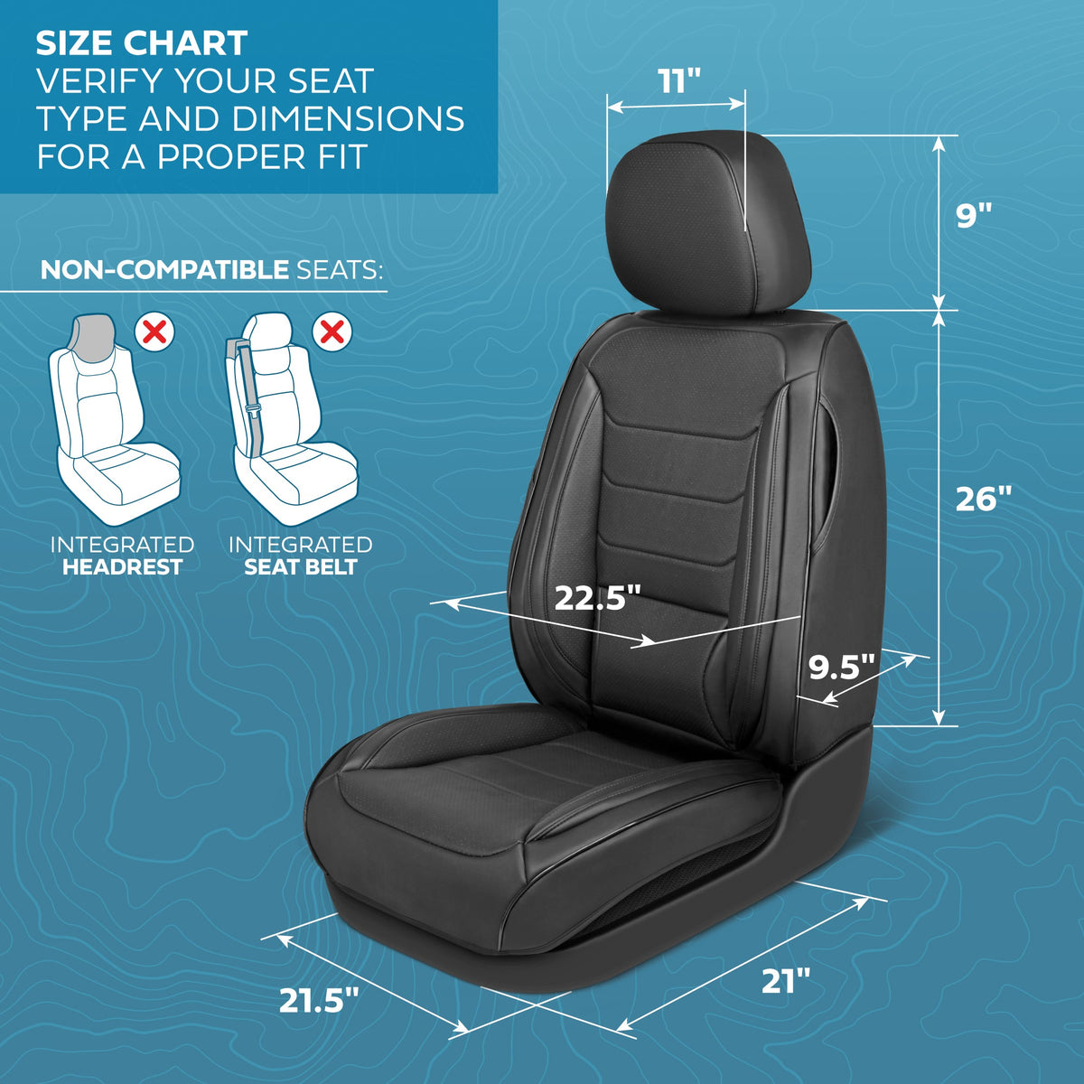 MotorBox Elite Edition Faux Ledersitz Abdeckungen für Autos, LKW und SUV - 2 schwarze Autositz Abdeckungen für Vordersitze - Universal Fit Car Zubehör Automotive Interior Cover Protector für die meisten Fahrzeuge