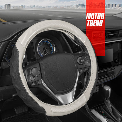 Motor Trend UltraSport Carbon Fiber Steering Wheel Cover, Standard 15 Zoll Größe, Black Faux Leather Comfort Grip, Car Steering Wheel Cover für Auto Truck Van SUV (Mehrere Farben)