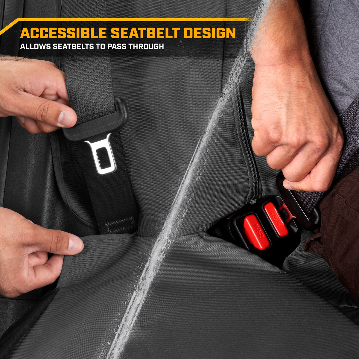 CAT Grauer Rücksitzbezug für LKW, Autos & SUVs - Heavy-Duty Oxford Canvas - 60/40 Split Bench Protector - Langlebiger Rücksitzbezug für Arbeitsfahrzeuge, Haustiere, Reisen - Car & Truck Interior Accessory