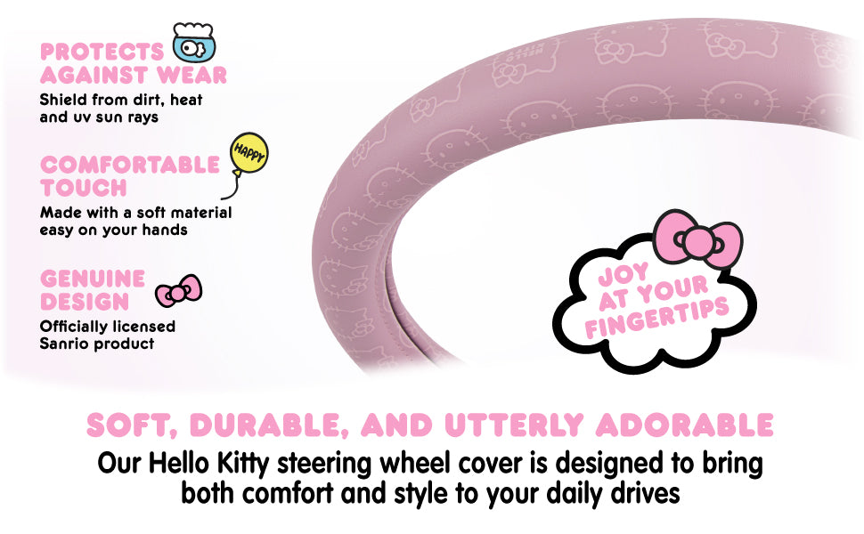 Carbella Sanrio Hello Kitty Pink Lenkrad Abdeckung (Fits 14.5' - 15')