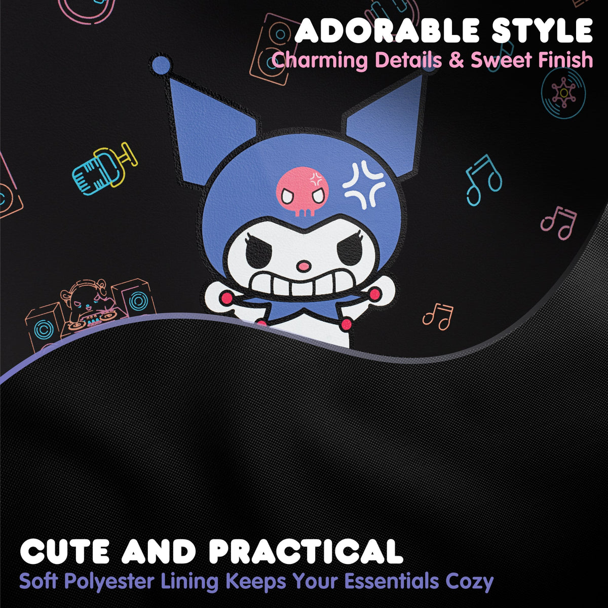 Sanrio Kuromi Car Trunk Organizer und Lagerbehälter - Zusammenklappbare einfache Kompartiment bequeme schwere Aufgabe, Fold Up für einfache Aufbewahrungsbox, Autositz Ladung für Lebensmittel Werkzeuge - 12,5L x 12,5W x 9H