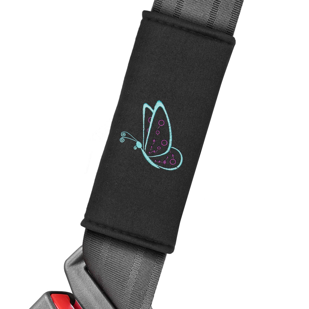 BDK 12-Stück Neon-Schmetterlinge Vordersitzbezüge, Rücksitzbezüge, Gurtpolster, Lenkradbezüge (Fits 14.5' - 15.5')