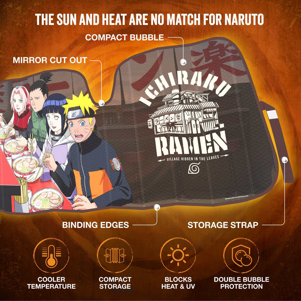 Naruto Shippuden Offiziell lizenzierte Windschutzscheibe Sonnenschutz - Car Sun Shade passt die meisten Autos, LKWs, SUV, & Van - Akatsuki Naruto Merch & Anime Zubehör für Autos - Sunshade Auto Windschutzscheibe - 57 'x 27'