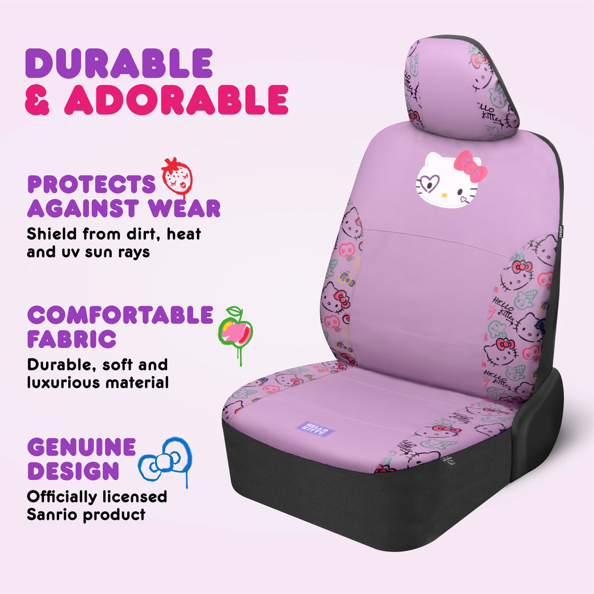 Hello Kitty Car Seat Covers - Niedliche Purple Seat Covers, Autozubehör Geschenk Hello Kitty Zubehör 2pc Lavendel Car Seat Covers