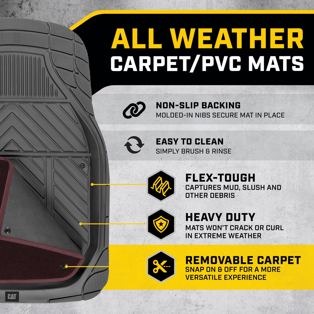 CAT 4-Stück abnehmbare Teppichtiefschalen Vorderbodenmatten und hintere Bodenmatten - Heavy Duty, All Weather, Trimmen, um zu passen