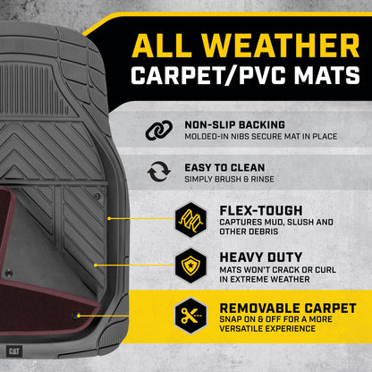 CAT 4-Stück abnehmbare Teppichtiefschalen Vorderbodenmatten und hintere Bodenmatten - Heavy Duty, All Weather, Trimmen, um zu passen