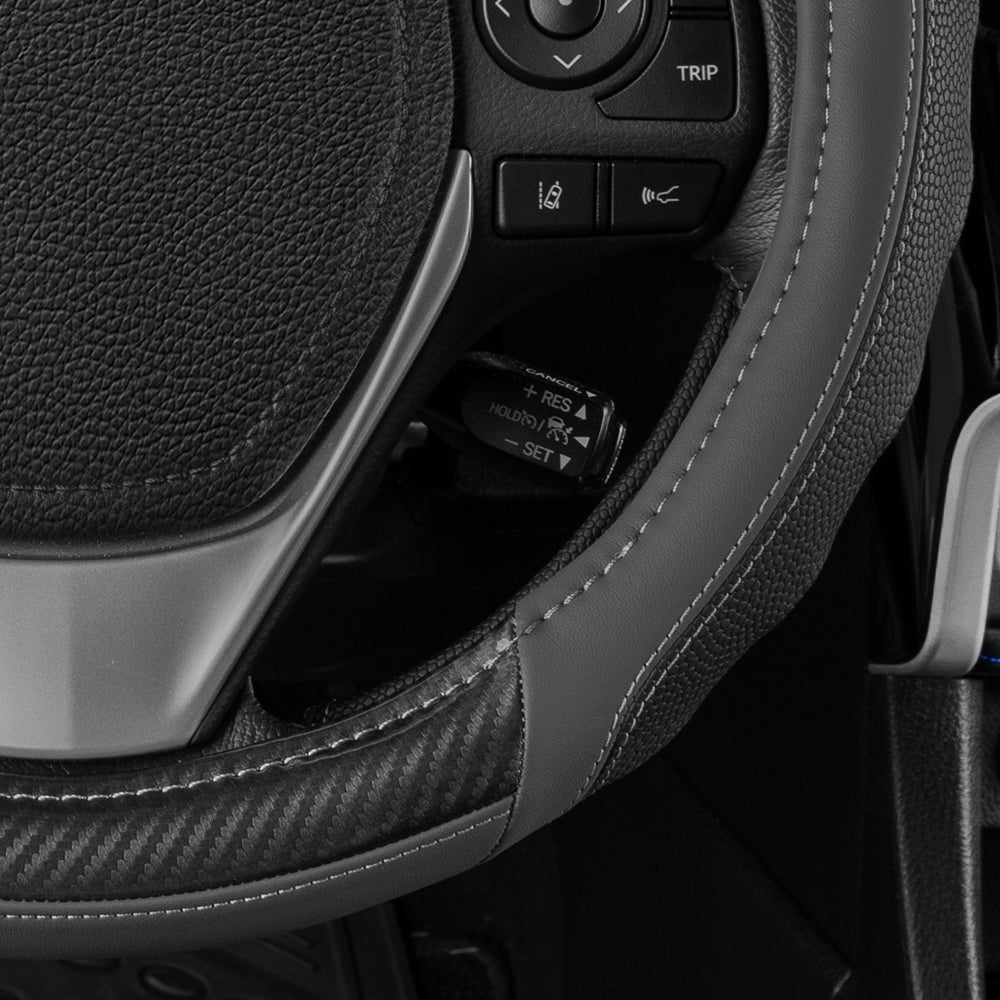 Motor Trend UltraSport Carbon Fiber Steering Wheel Cover, Standard 15 Zoll Größe, Black Faux Leather Comfort Grip, Car Steering Wheel Cover für Auto Truck Van SUV (Mehrere Farben)