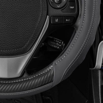 Motor Trend UltraSport Carbon Fiber Steering Wheel Cover, Standard 15 Zoll Größe, Black Faux Leather Comfort Grip, Car Steering Wheel Cover für Auto Truck Van SUV (Mehrere Farben)