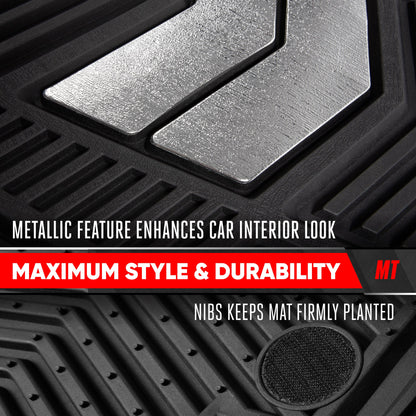 Motor Trend FlexTough Shield Black & Silver Allwetter-Bodenmatten für Autos, LKW & SUVs - Heavy Duty Waterproof Rubber Car Matts, Universal Trim für Automobilzubehör für den Innenraumschutz, Front & Rear Floor Liners