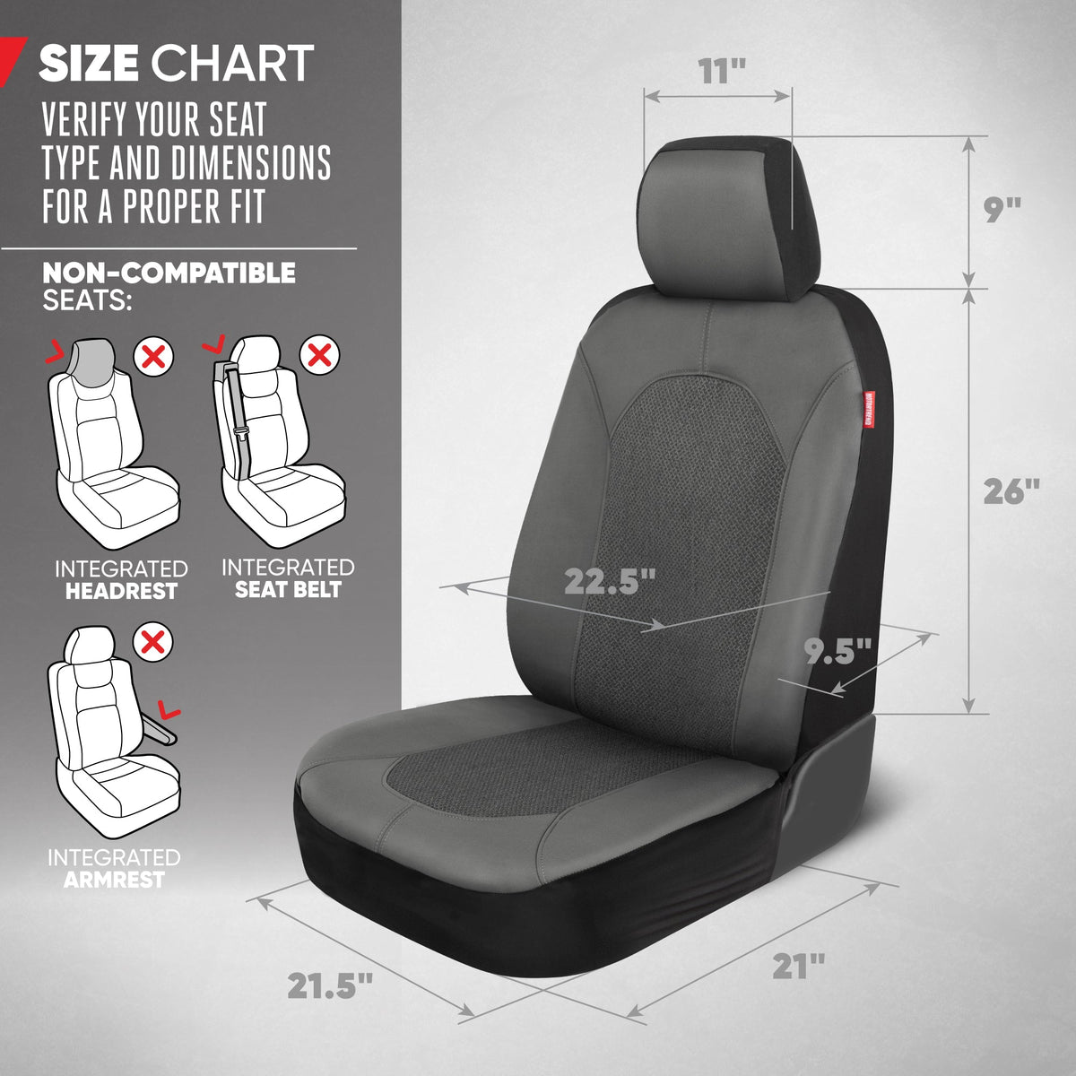 Motor Trend Kohle grau Autositz Abdeckungen Set - 2 Vordersitze - Spill-Proof Neopren CarSeat Cover Protector für Autos - Automotive Interior Car Zubehör für SUV & Kleine LKW - Semi Universal Fit