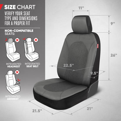 Motor Trend Kohle grau Autositz Abdeckungen Set - 2 Vordersitze - Spill-Proof Neopren CarSeat Cover Protector für Autos - Automotive Interior Car Zubehör für SUV & Kleine LKW - Semi Universal Fit