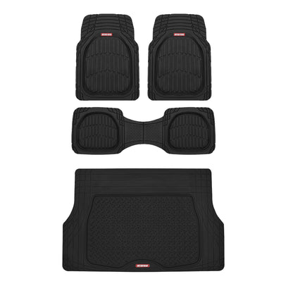 MotorTrend 4-Stück FlexTough Deep Dish Vorderbodenmatten, Hinterbodenmatte und Trunk / Cargo Mat - Heavy Duty, All Weather, Trim to Fit