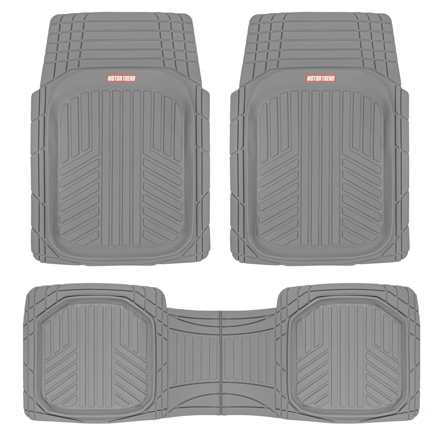 MotorTrend 3-Stück FlexTough Plus Deep Dish Line Rillen Vorderbodenmatten und Hinterbodenmatte - Heavy Duty, All Weather, Trimmen Sie, um zu passen