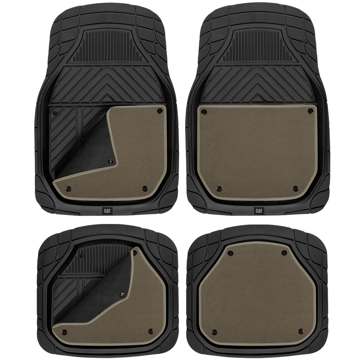 CAT 4-Stück abnehmbare Teppichtiefschalen Vorderbodenmatten und hintere Bodenmatten - Heavy Duty, All Weather, Trimmen, um zu passen