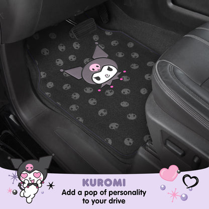 Kuromi Carpet Car Bodenmatten - Universal Fit für Autos, SUVs & Trucks - Schwarz mit Kuromi Print & Purple, Pink Accents - Front & Rear Set, 4 Stück