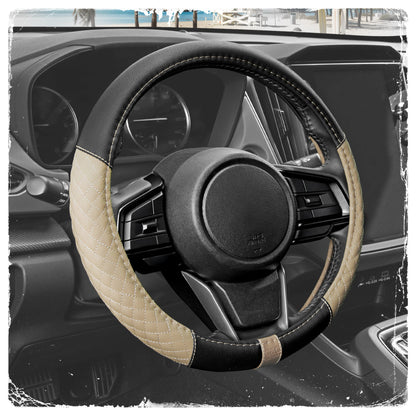 C&C California Car Steering Wheel Cover Beige Diamond Quilt, Non Slip Leather Steering Wheel Cover für Damen Männer, Niedlich Komfortable Soft Easy Installation Universal Fit (Fits 14.5'-15.5' Zoll)