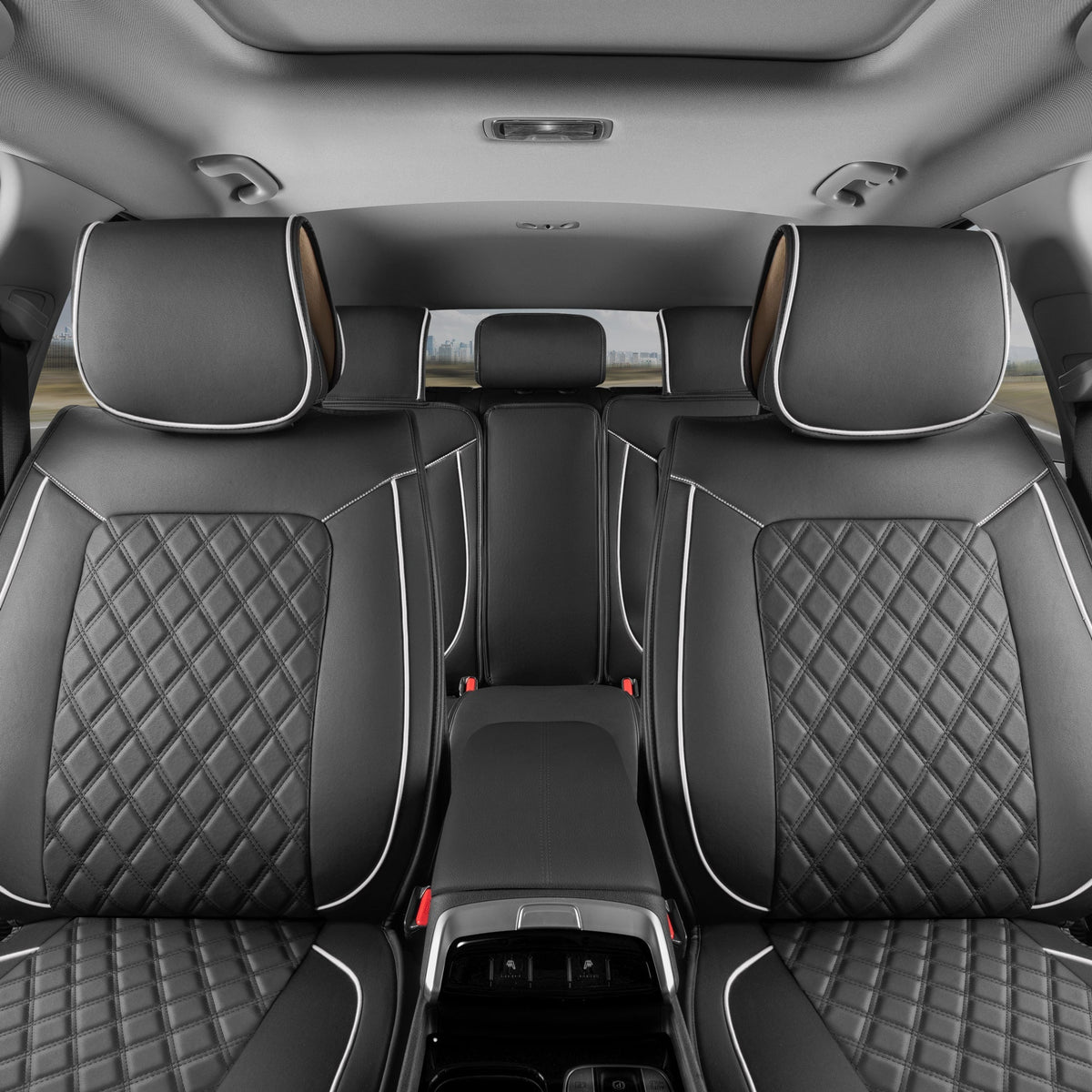 MotorBox 11-Piece Prestige Edition Premium Faux Leather Diamond Stitched Cushion Vordersitz- und Rücksitzabdeckungen