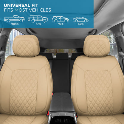 MotorBox Prestige Edition Faux Ledersitzbezüge für Autos, LKW und SUV - 2 Beige Autositzbezüge für Vordersitze - Universal Fit Car Zubehör Automotive Interior Protector für die meisten Fahrzeuge