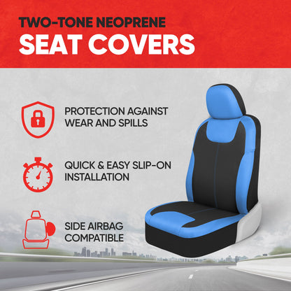 MotorTrend 2-Pack Premium Zwei-Tone Neopren-Vordersitzabdeckungen - Blau / Schwarz