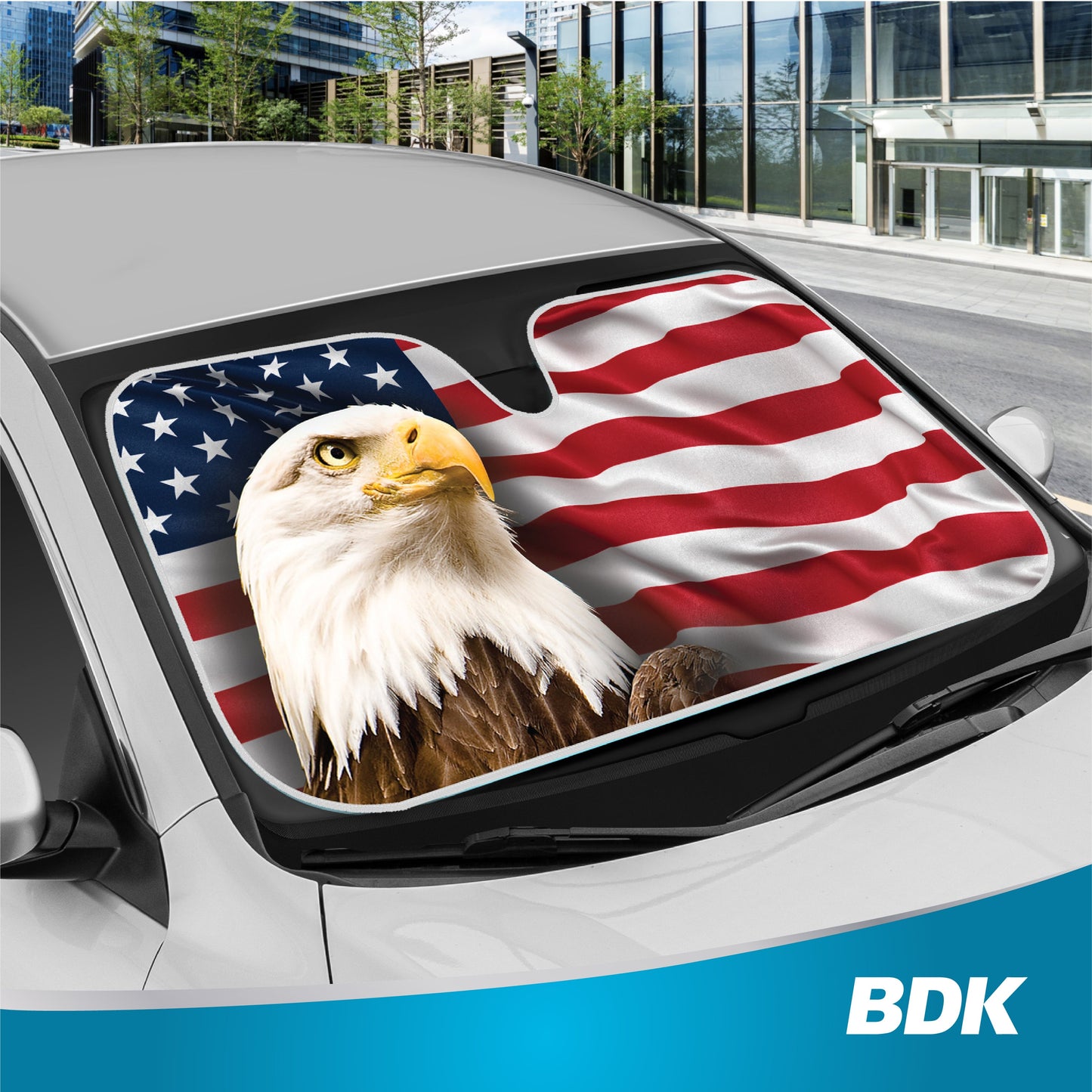 BDK USA Eagle American Flag Front Windschutzscheibe Sonnenschirm (58' x 28')