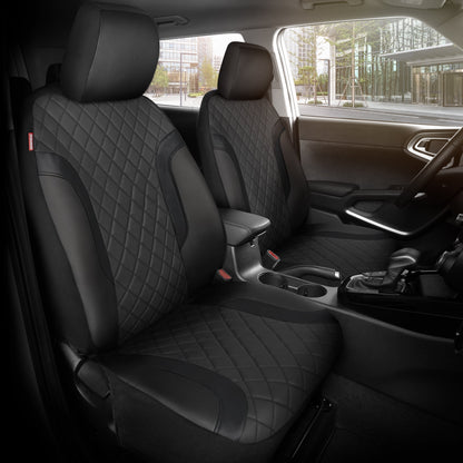 Motor Trend Faux Ledersitzbezüge für LKW, Autos und SUV - Front Black Car Seat Cover Set - Universal Fit für die meisten Automobile - Forros Para Asientos De Carro - CarSeat Cover Zubehör