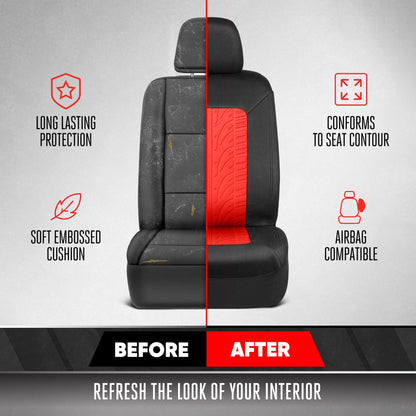 Motor Trend GrandPrix Sitzbezüge für Autos, 2-Pack Black & Red Reifen Lauffläche geprägte Autositzbezüge für Vordersitze, Automotive Interior Abdeckungen für Auto LKW Van SUV