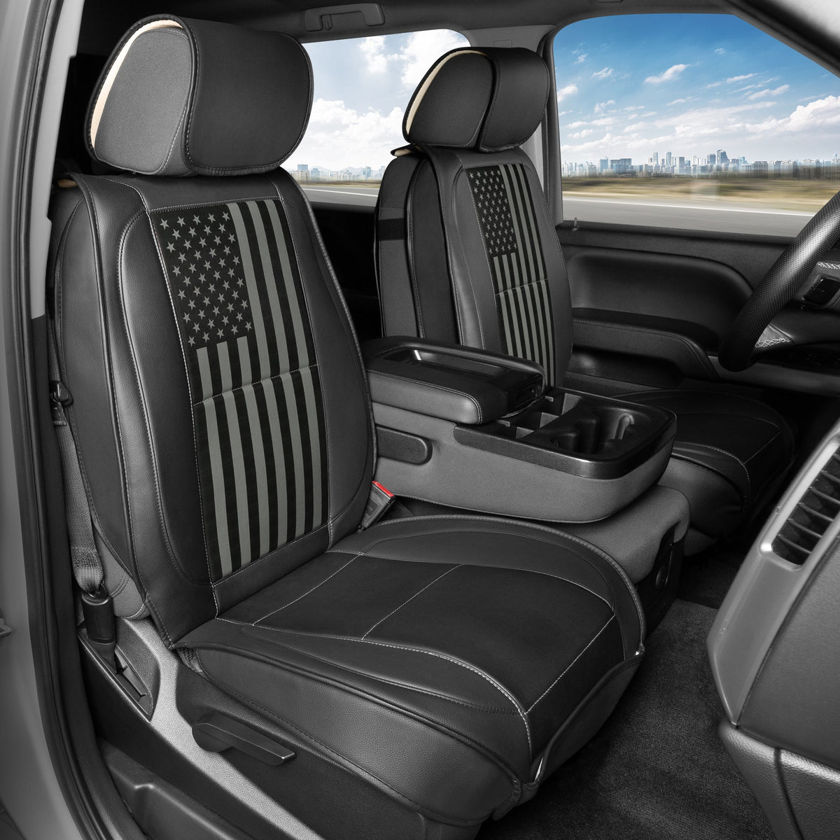 MotorBox Patriot Edition Premium Faux Leather USA Black American Flag Vordersitzbezüge