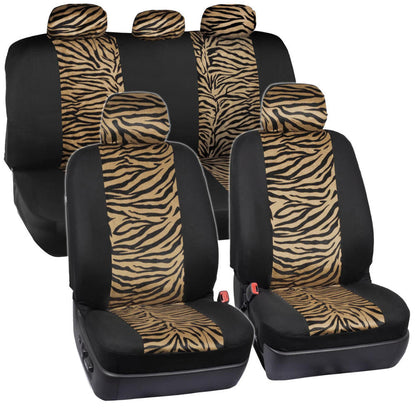 BDK 12-Piece Brown Tiger Vordersitze, Rücksitze, Sitzgurtpads und Lenkradabdeckung (Fits 14.5' - 15.5')