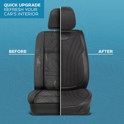 MotorBox Elite Edition Faux Leder & Suede Sitzbezüge für Autos, LKW & SUV - 2 schwarze Autositzbezüge für Vordersitze - Universal Fit Car Zubehör Automotive Interior Cover Protector für Autos